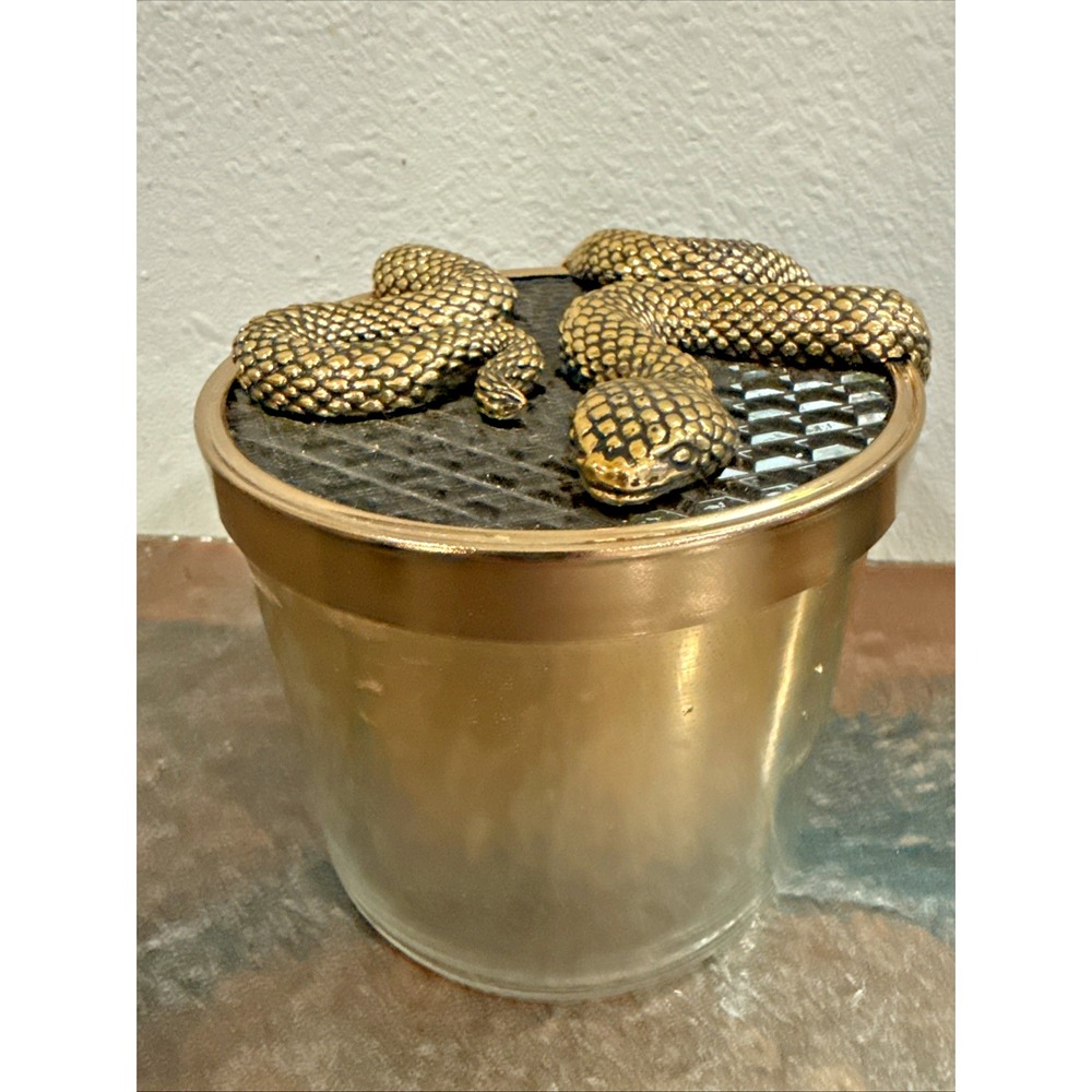 Bath Body Works Wicked Vanilla Woods EMPTY 3 Wick Jar Gold Snake Lid Halloween